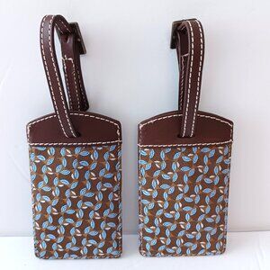 Set of 2 J Crew Luggage Tags Leather Silk Travel Vacation Holiday